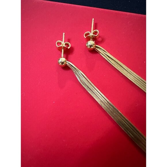 Gold 18K Yellow Gold Long Stud Shiny Solid Earrings 4.37grams Women - Picture 3 of 7